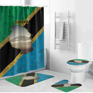 African Volcano Kilimanjaro Tanzania Bathroom Set Grunge Flag Map of Tanzania