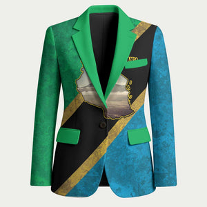 African Volcano Kilimanjaro Tanzania Blazer Grunge Flag Map of Tanzania