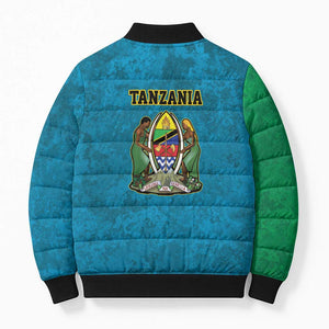 African Volcano Kilimanjaro Tanzania Bomber Puffer Jacket Grunge Flag Map of Tanzania
