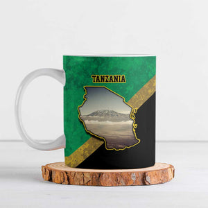 African Volcano Kilimanjaro Tanzania Ceramic Mug Grunge Flag Map of Tanzania