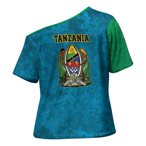 African Volcano Kilimanjaro Tanzania Cross Shoulder Shirt Grunge Flag Map of Tanzania