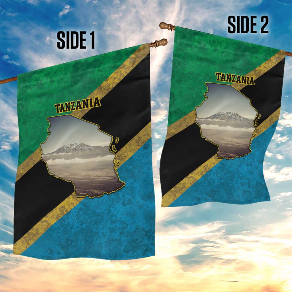 African Volcano Kilimanjaro Tanzania Garden Flag Grunge Flag Map of Tanzania - African Pride
