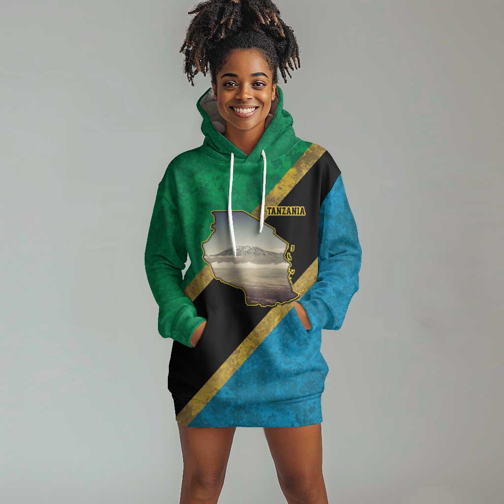 African Volcano Kilimanjaro Tanzania Hoodie Dress Grunge Flag Map of Tanzania - African Pride