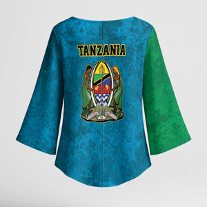 African Volcano Kilimanjaro Tanzania Kimono Sleeve Blouse Grunge Flag Map of Tanzania