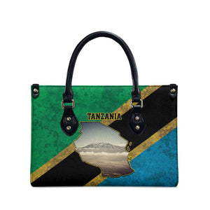 African Volcano Kilimanjaro Tanzania Leather Bag Grunge Flag Map of Tanzania