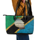 African Volcano Kilimanjaro Tanzania Leather Tote Bag Grunge Flag Map of Tanzania - African Pride