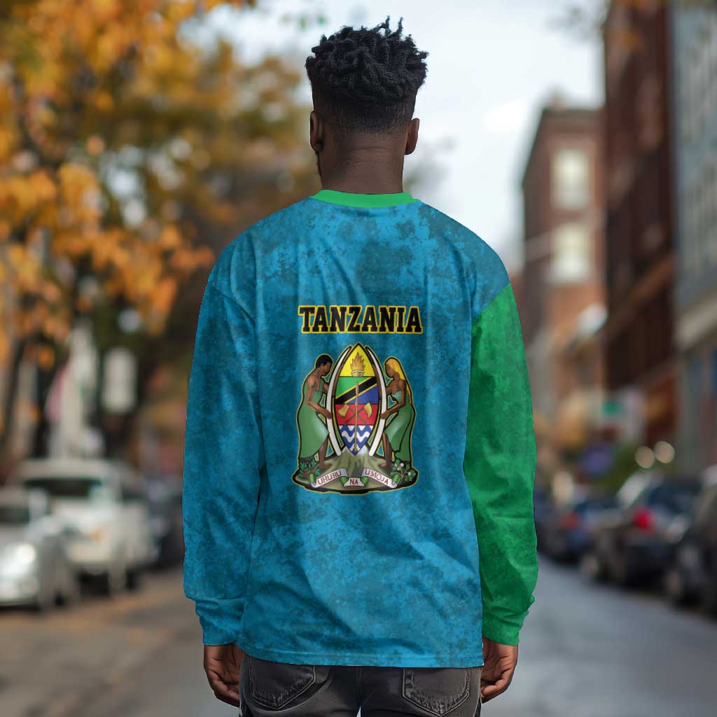 African Volcano Kilimanjaro Tanzania Long Sleeve Shirt Grunge Flag Map of Tanzania - African Pride