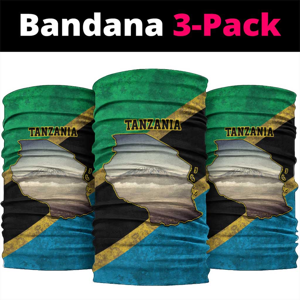 African Volcano Kilimanjaro Tanzania Neck Gaiter Grunge Flag Map of Tanzania LT9