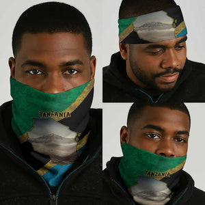 African Volcano Kilimanjaro Tanzania Neck Gaiter Grunge Flag Map of Tanzania LT9