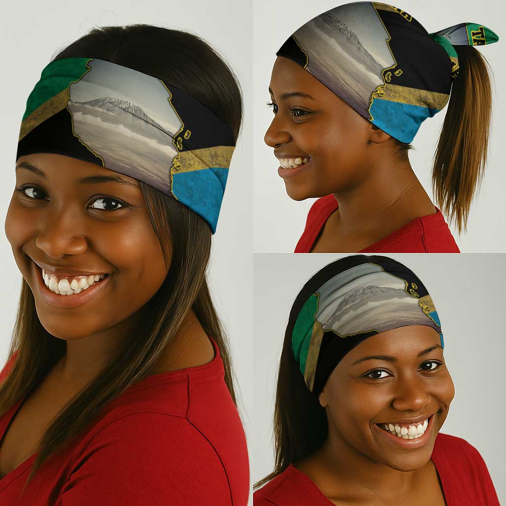 African Volcano Kilimanjaro Tanzania Neck Gaiter Grunge Flag Map of Tanzania LT9