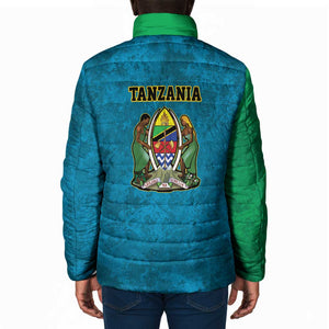 African Volcano Kilimanjaro Tanzania Padded Jacket Grunge Flag Map of Tanzania