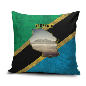 African Volcano Kilimanjaro Tanzania Pillow Cover Grunge Flag Map of Tanzania