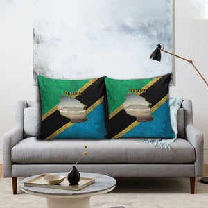 African Volcano Kilimanjaro Tanzania Pillow Cover Grunge Flag Map of Tanzania