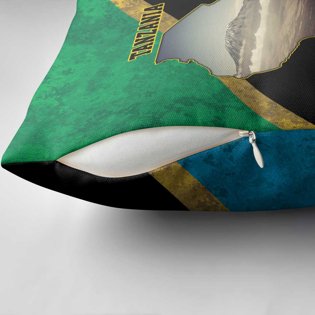 African Volcano Kilimanjaro Tanzania Pillow Cover Grunge Flag Map of Tanzania