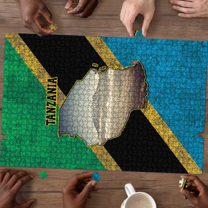 African Volcano Kilimanjaro Tanzania Puzzle Grunge Flag Map of Tanzania