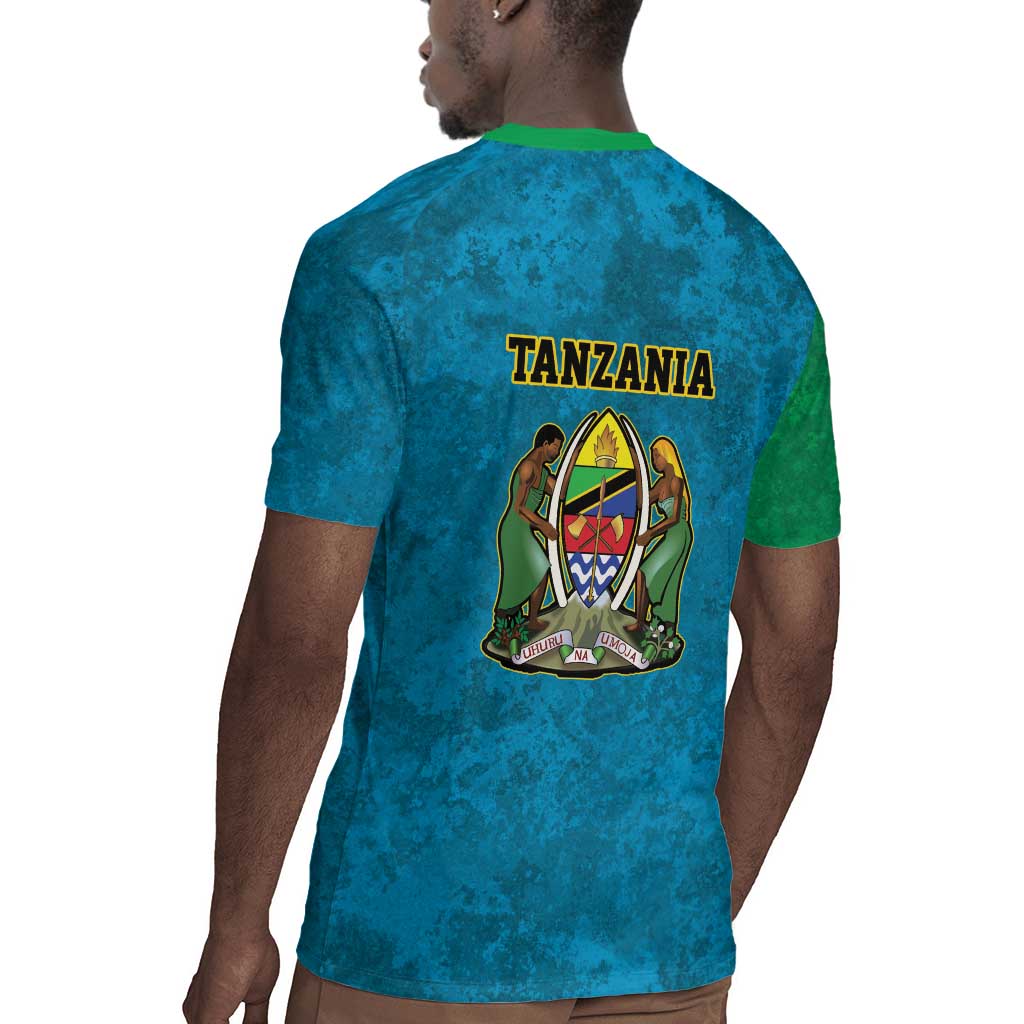 African Volcano Kilimanjaro Tanzania Rugby Jersey Grunge Flag Map of Tanzania - African Pride