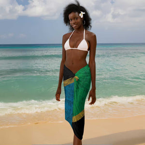 African Volcano Kilimanjaro Tanzania Sarong Grunge Flag Map of Tanzania - African Pride