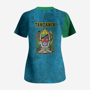 African Volcano Kilimanjaro Tanzania Scrub Top Grunge Flag Map of Tanzania