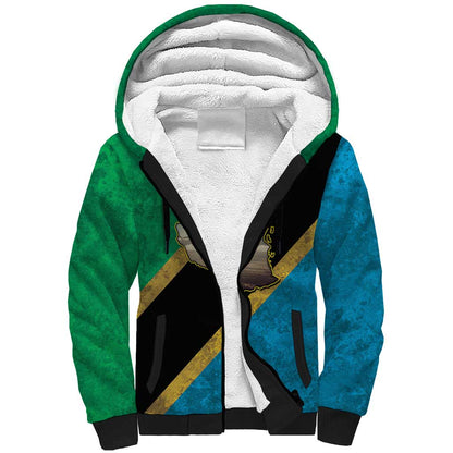African Volcano Kilimanjaro Tanzania Sherpa Hoodie Grunge Flag Map of Tanzania - African Pride