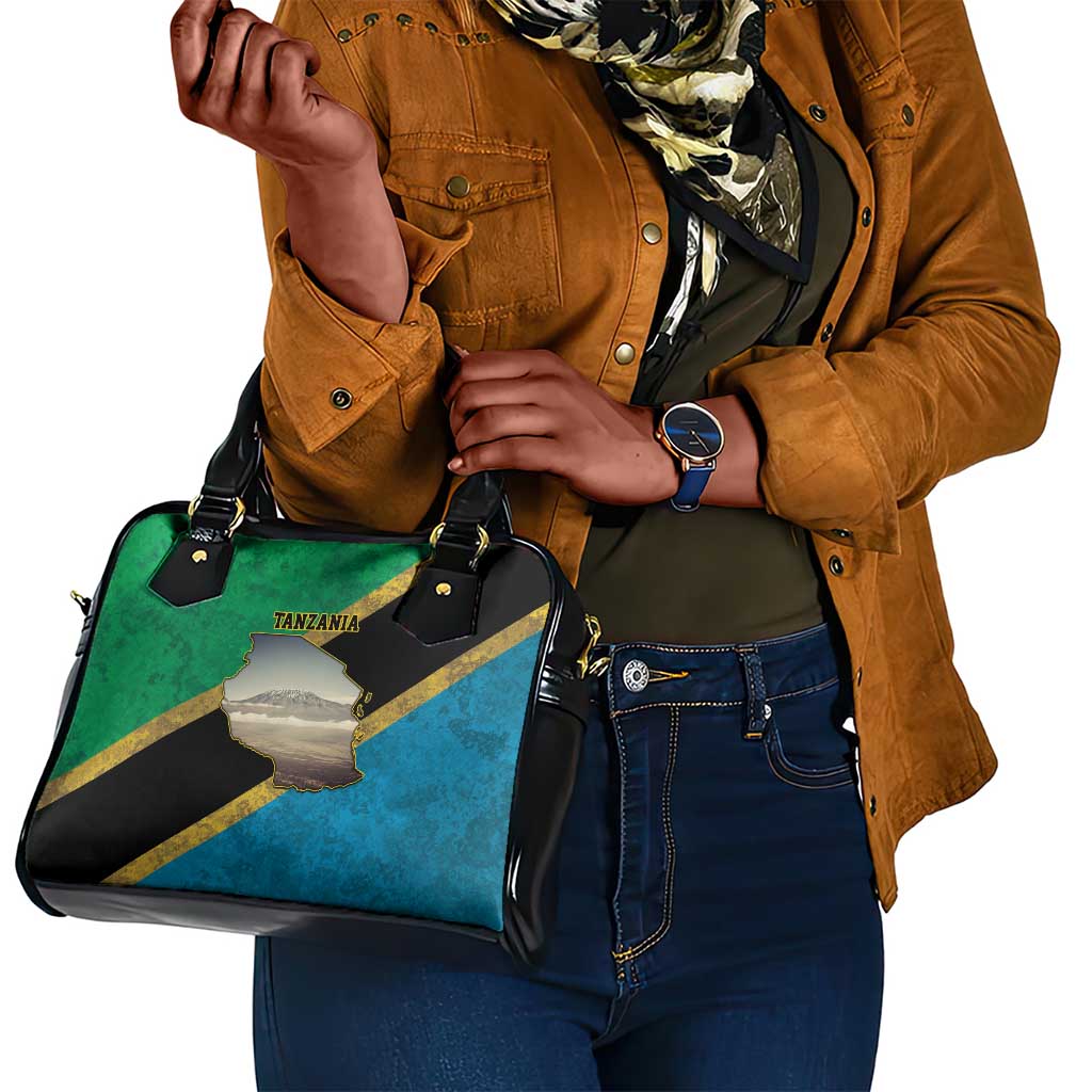 African Volcano Kilimanjaro Tanzania Shoulder Handbag Grunge Flag Map of Tanzania - African Pride