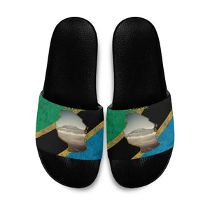 African Volcano Kilimanjaro Tanzania Slide Sandals Grunge Flag Map of Tanzania