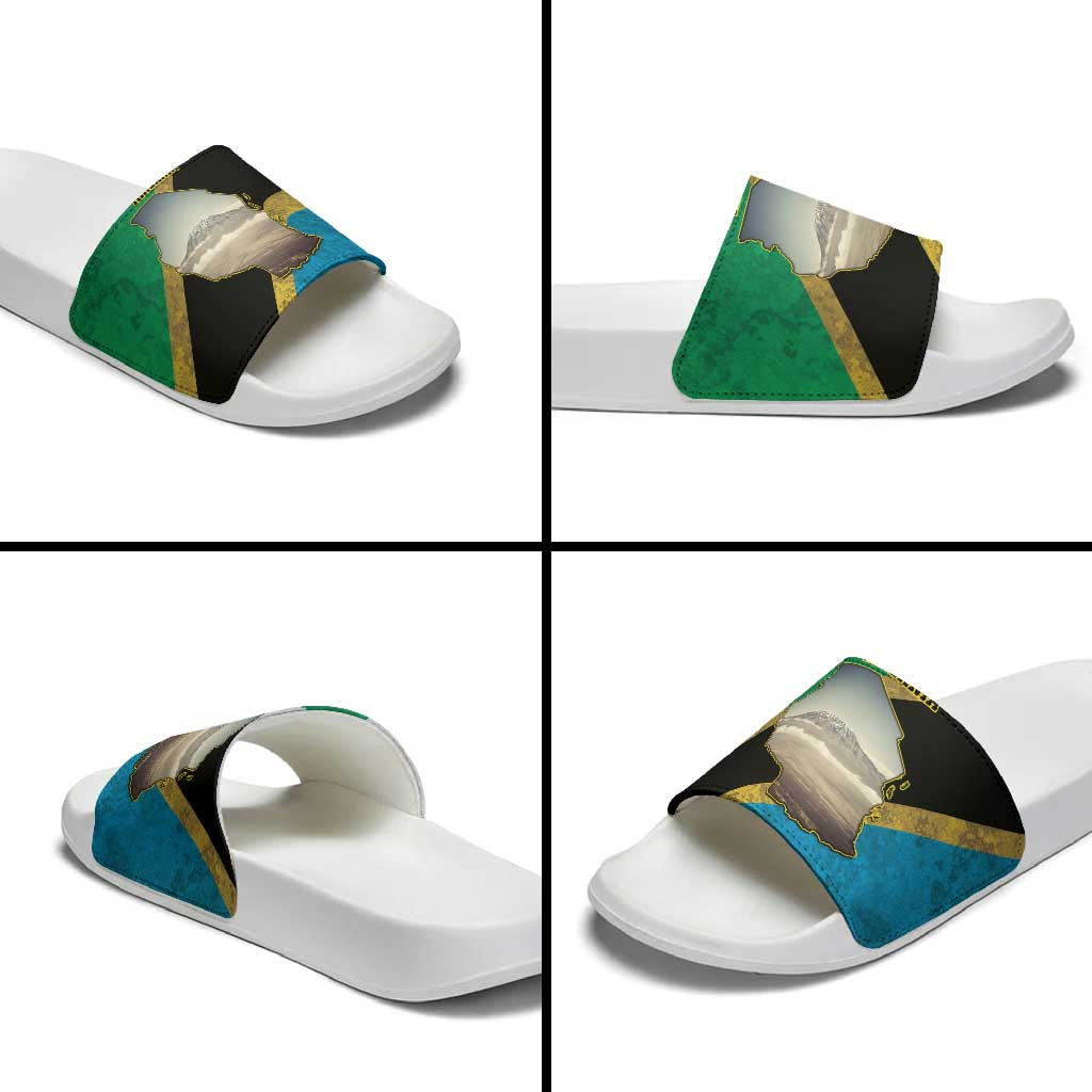 African Volcano Kilimanjaro Tanzania Slide Sandals Grunge Flag Map of Tanzania