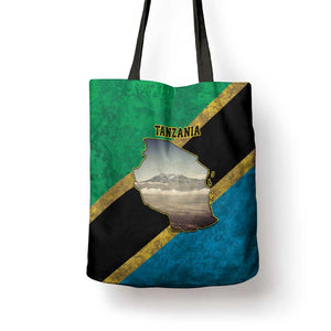 African Volcano Kilimanjaro Tanzania Tote Bag Grunge Flag Map of Tanzania
