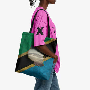 African Volcano Kilimanjaro Tanzania Tote Bag Grunge Flag Map of Tanzania