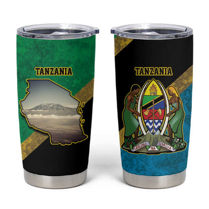 African Volcano Kilimanjaro Tanzania Tumbler Cup Grunge Flag Map of Tanzania - African Pride