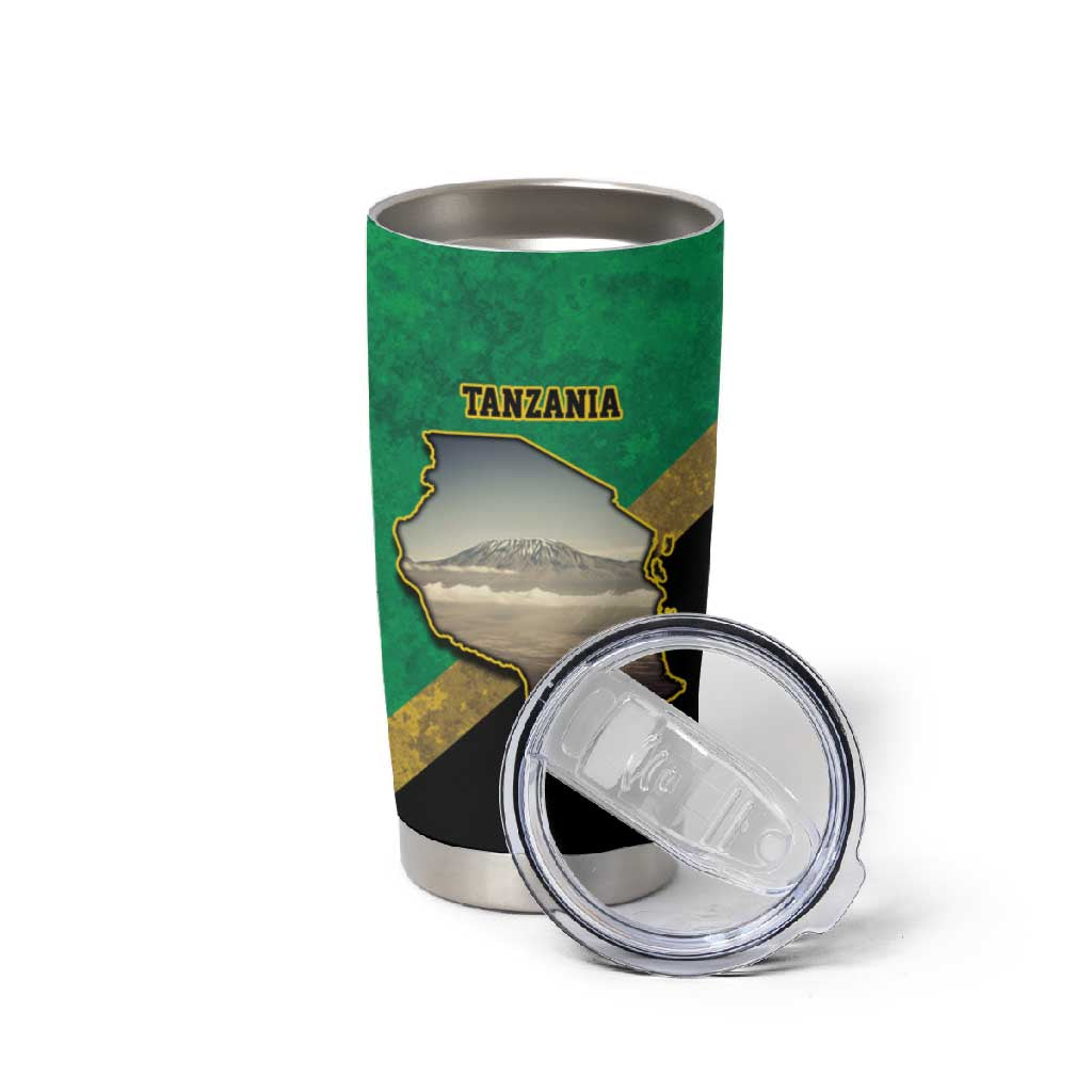 African Volcano Kilimanjaro Tanzania Tumbler Cup Grunge Flag Map of Tanzania - African Pride