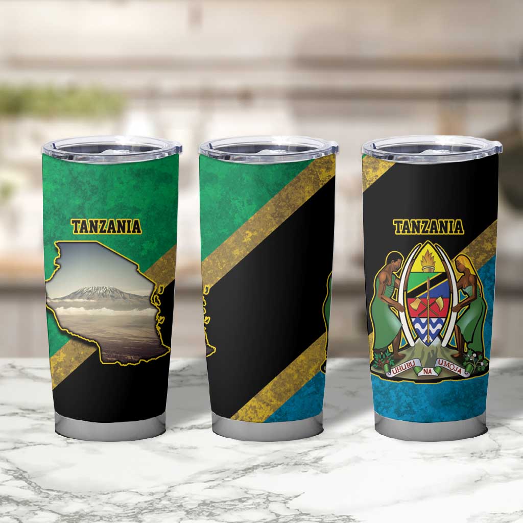African Volcano Kilimanjaro Tanzania Tumbler Cup Grunge Flag Map of Tanzania - African Pride