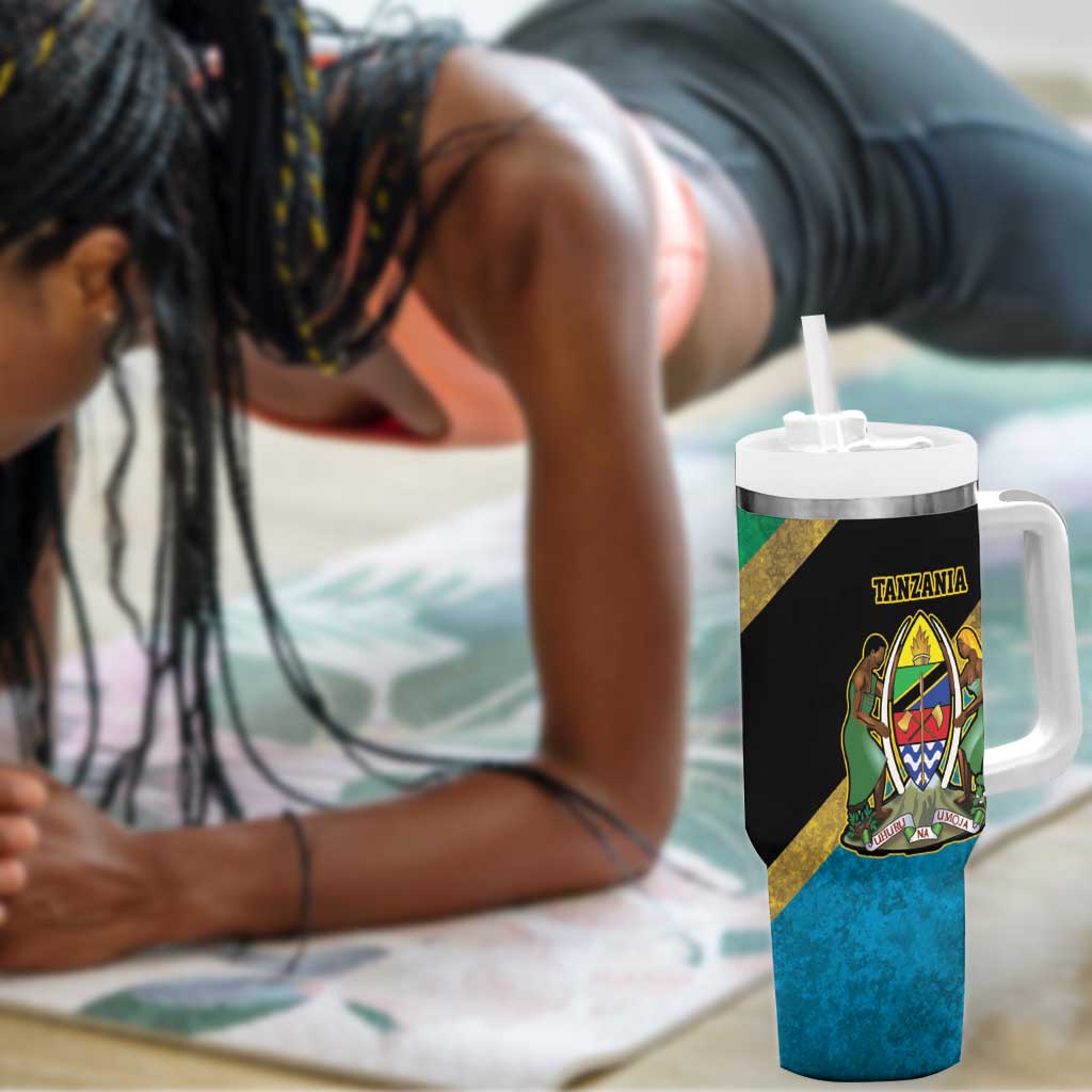 African Volcano Kilimanjaro Tanzania Tumbler With Handle Grunge Flag Map of Tanzania - African Pride