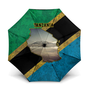 African Volcano Kilimanjaro Tanzania Umbrella Grunge Flag Map of Tanzania