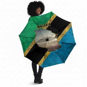 African Volcano Kilimanjaro Tanzania Umbrella Grunge Flag Map of Tanzania