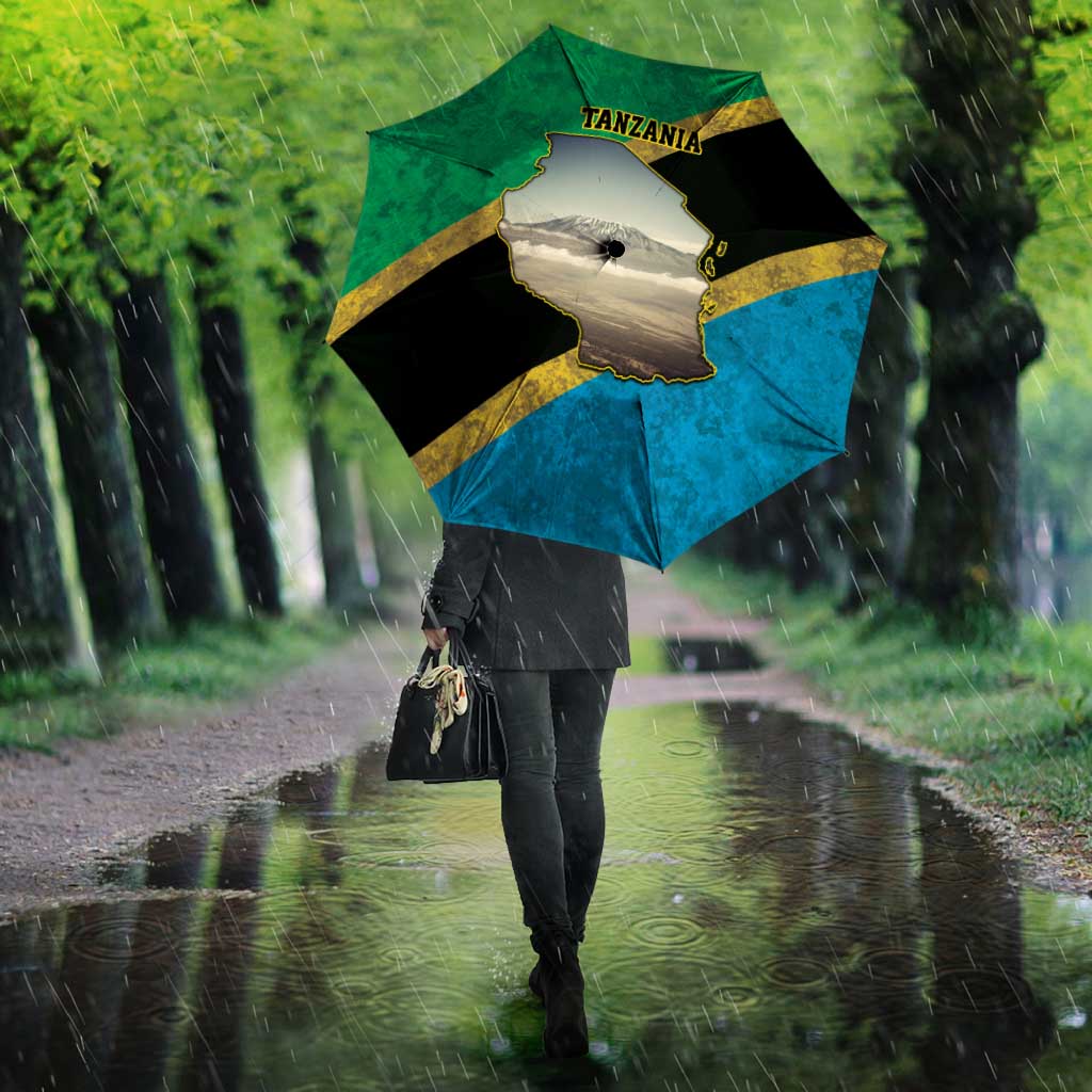 African Volcano Kilimanjaro Tanzania Umbrella Grunge Flag Map of Tanzania