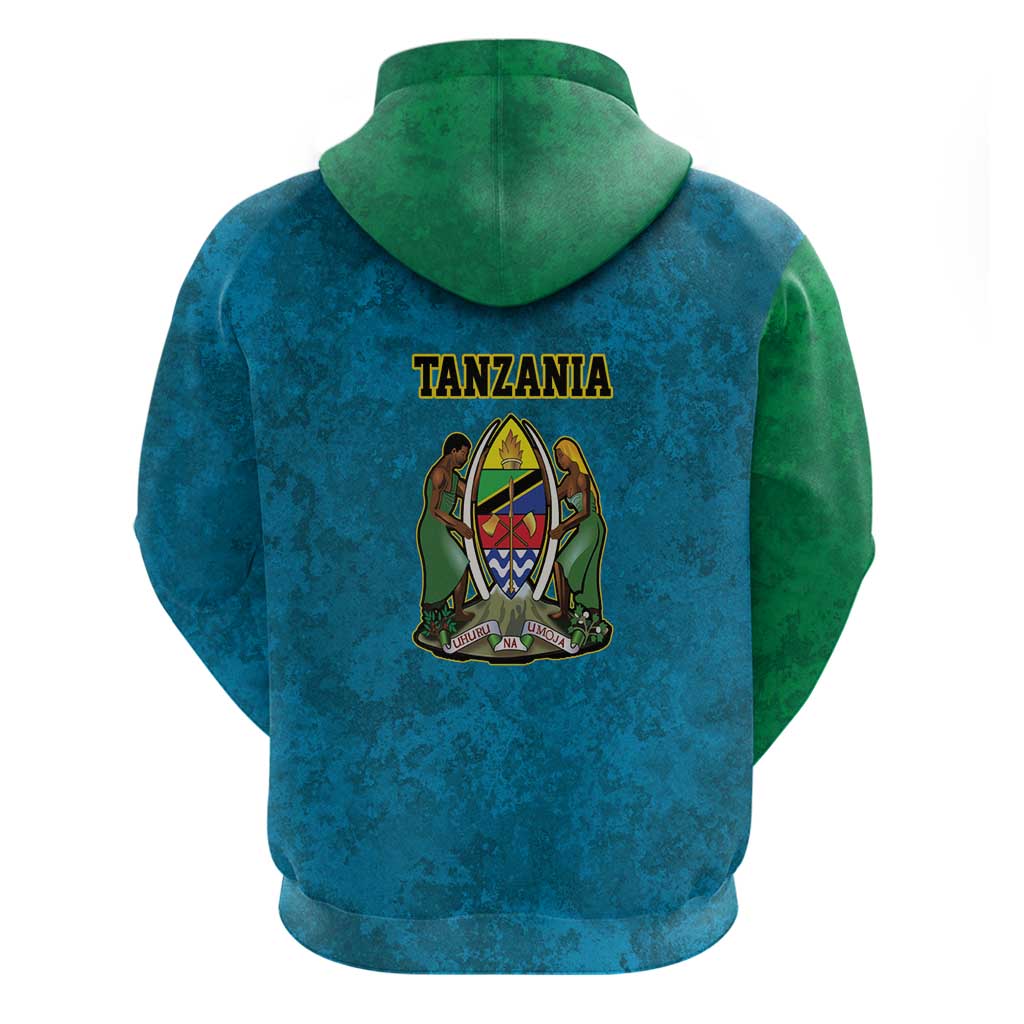 African Volcano Kilimanjaro Tanzania Zip Hoodie Grunge Flag Map of Tanzania - African Pride