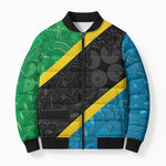 Tanzania 255 Bomber Puffer Jacket African Mix Pattern Flag Motif