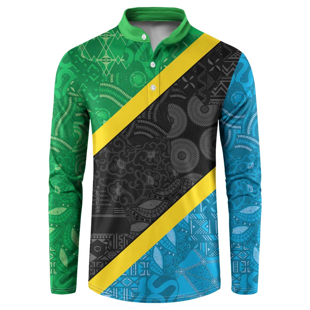 Tanzania 255 Button Sweatshirt African Mix Pattern Flag Motif