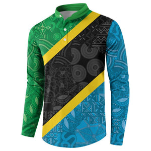 Tanzania 255 Button Sweatshirt African Mix Pattern Flag Motif