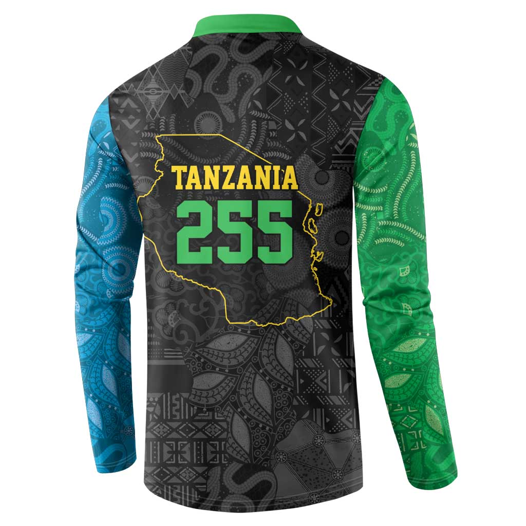 Tanzania 255 Button Sweatshirt African Mix Pattern Flag Motif