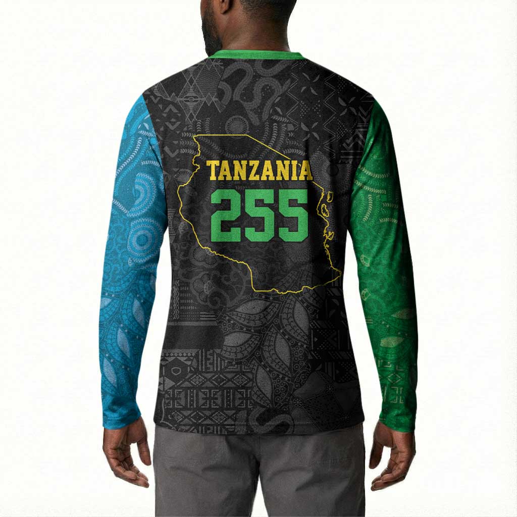Tanzania 255 Button Sweatshirt African Mix Pattern Flag Motif