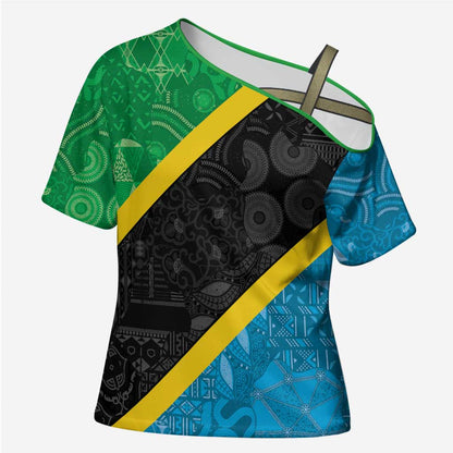 Tanzania 255 Cross Shoulder Shirt African Mix Pattern Flag Motif
