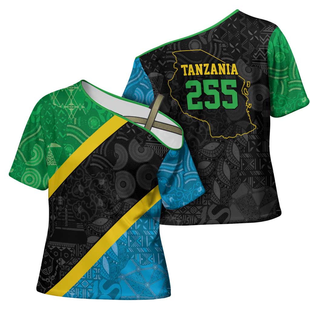 Tanzania 255 Cross Shoulder Shirt African Mix Pattern Flag Motif