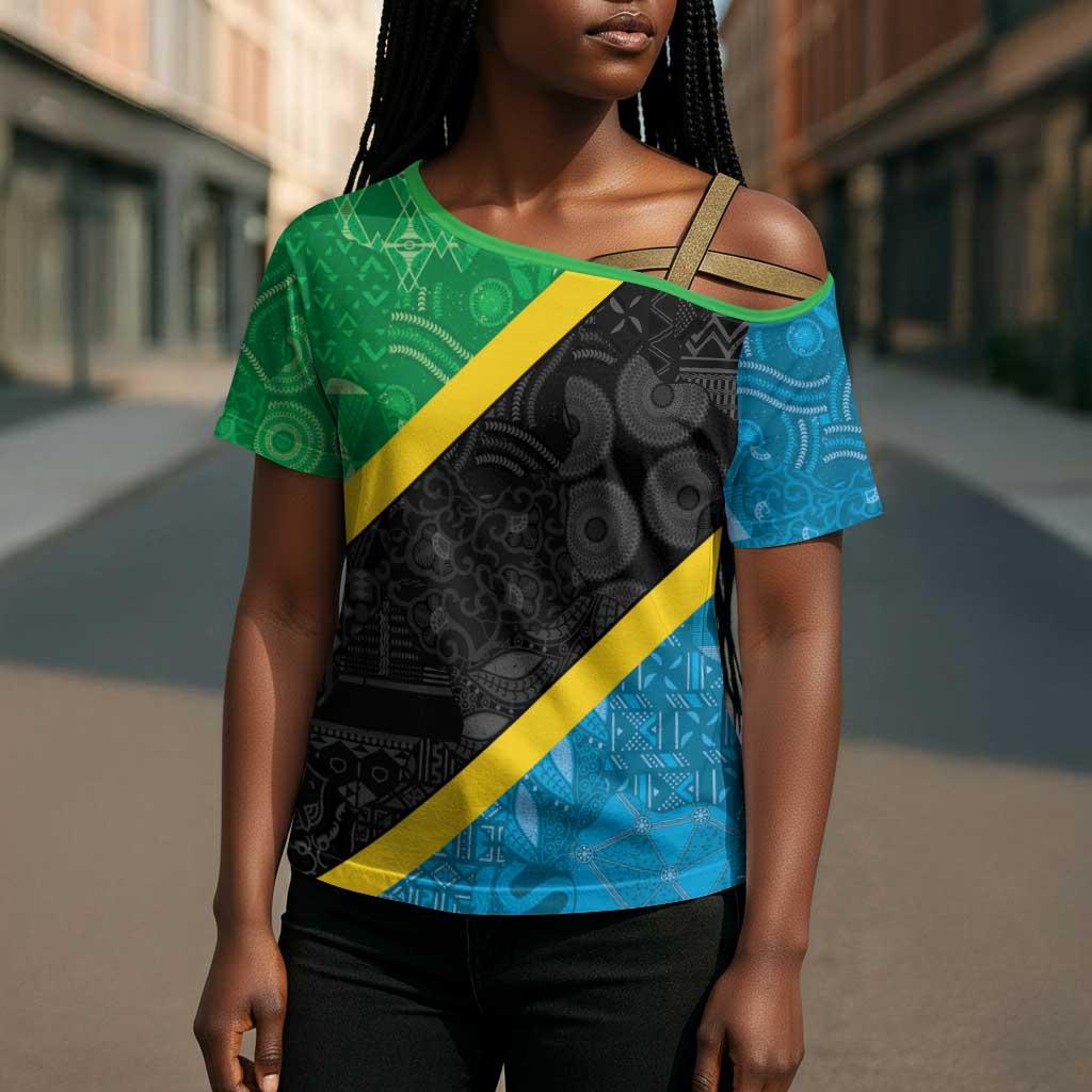 Tanzania 255 Cross Shoulder Shirt African Mix Pattern Flag Motif