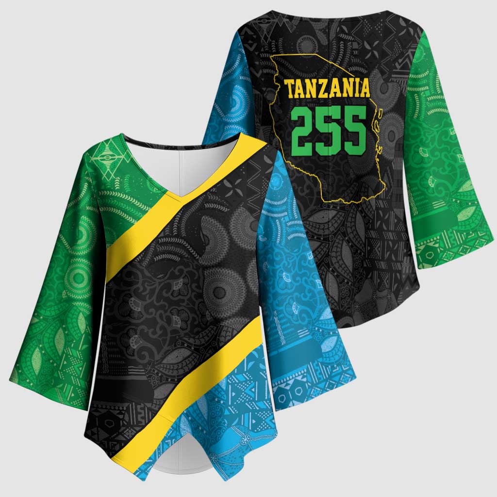 Tanzania 255 Kimono Sleeve Blouse African Mix Pattern Flag Motif