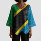 Tanzania 255 Kimono Sleeve Blouse African Mix Pattern Flag Motif