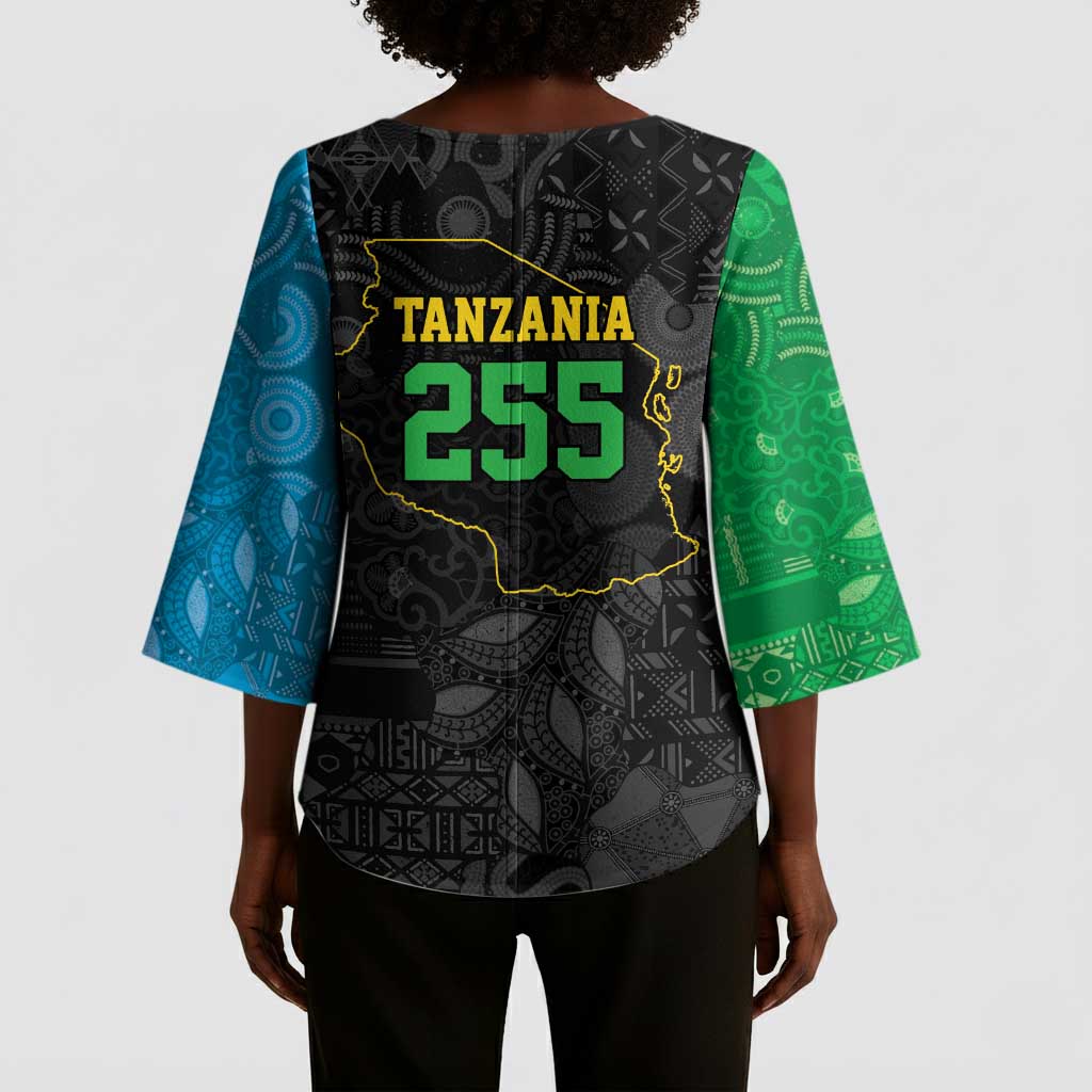 Tanzania 255 Kimono Sleeve Blouse African Mix Pattern Flag Motif