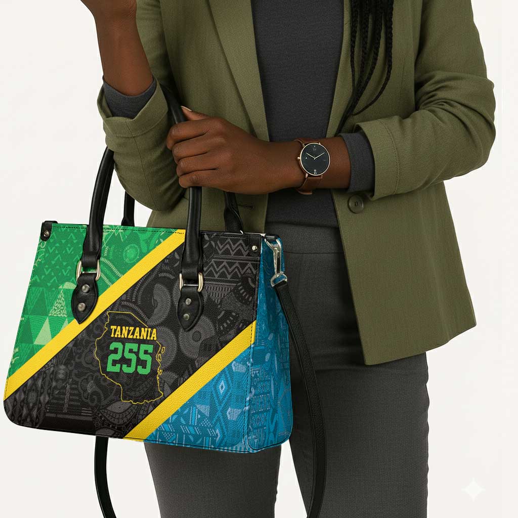 Tanzania 255 Leather Bag African Mix Pattern Flag Motif