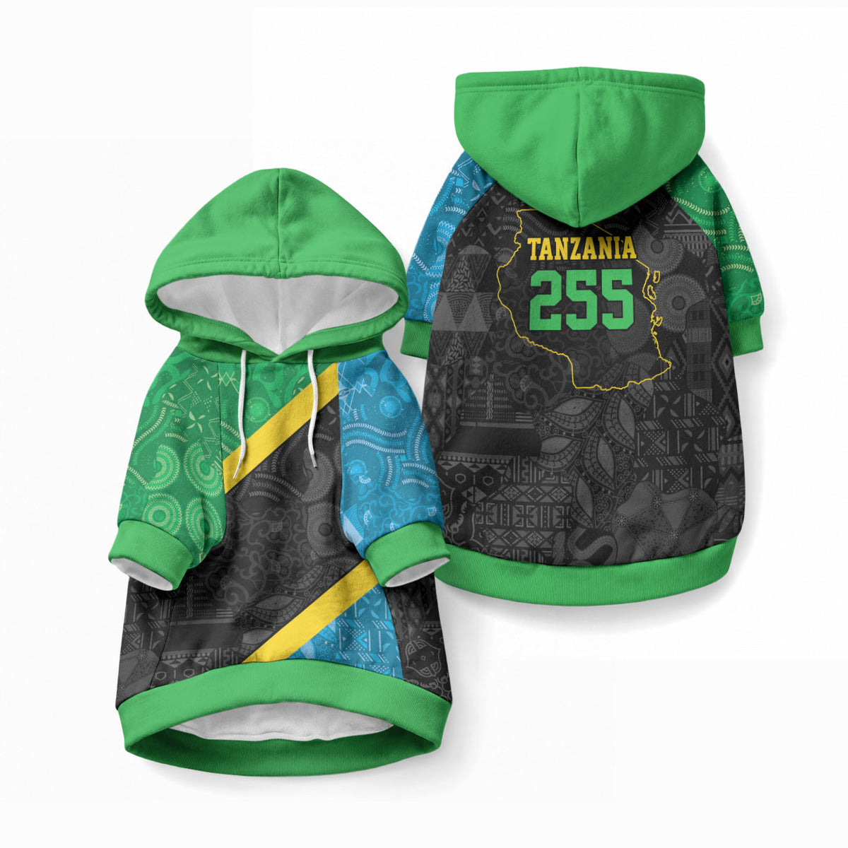 Tanzania 255 Pet Hoodie African Mix Pattern Flag Motif