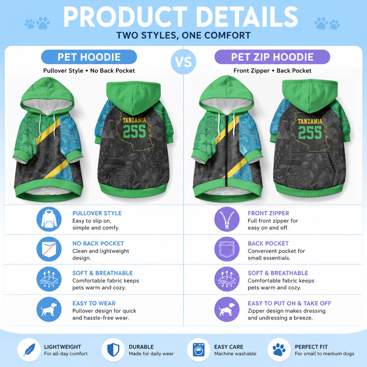 Tanzania 255 Pet Hoodie African Mix Pattern Flag Motif